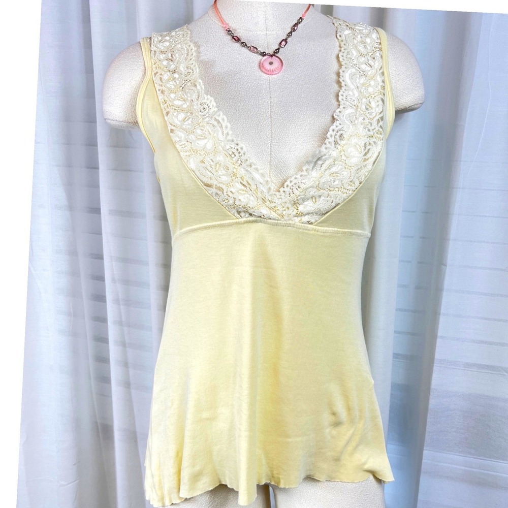 Michael Stars Y2K  Lace Trim Babydoll Tank Top womens OS  Yellow fairy Pima